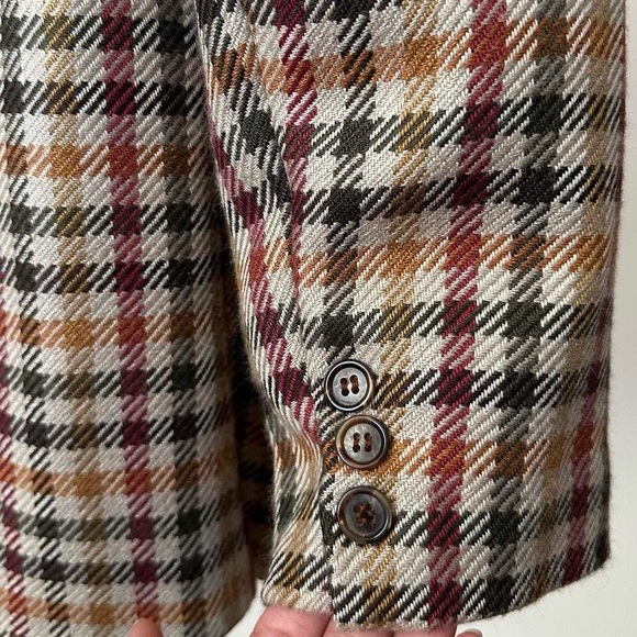 VINTAGE 1990s CLASSIC BROWN PLAID PATTERNED WOOL BLAZER JACKET SPORT COAT-14 - Picture 6 of 11